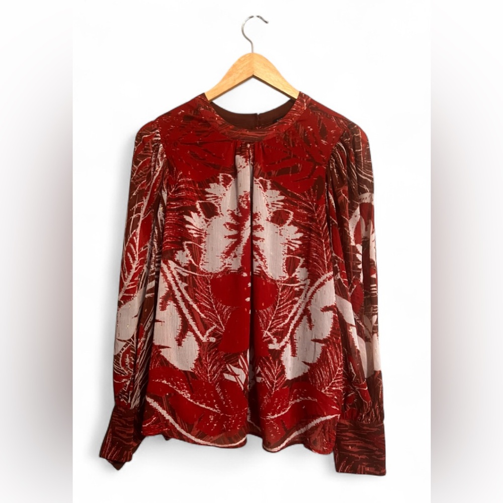 Rachel Zoe Red and Brown Patterned Blouse